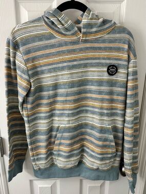 Ron Jon Surf Shop Striped Hooded Pullover in Blue, Mustard & White